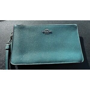COACH Madison Double Zip Leather Wristlet Wallet Teal W Silver Hardware EUC A7